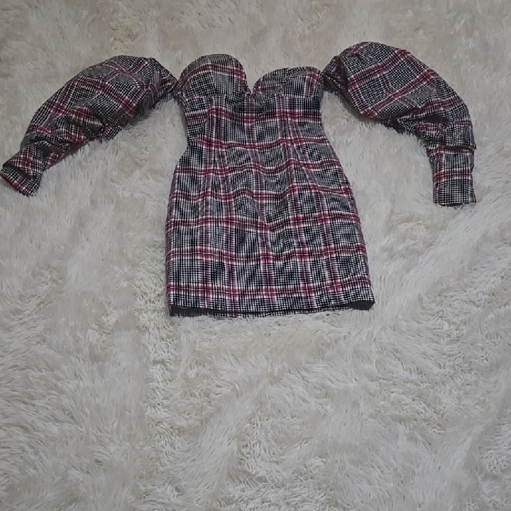 Chic Long Sleeve Plaid Strapless  Dress  - Never Worn